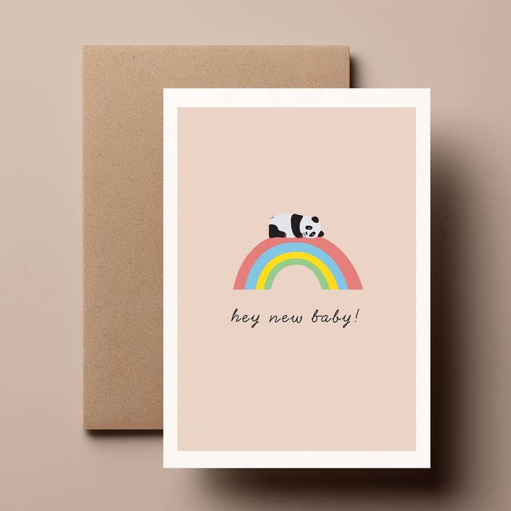 Panda Bebé num Arco-Íris - Cartão de Nascimento Novo Bebé por atacado de Salty Crayon