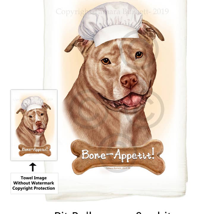 Pet Gifts USA, LLC - Wholesale Tea Towel - Pit Bull Cream & White Uncropped Flour Sack Kitchen Towel
