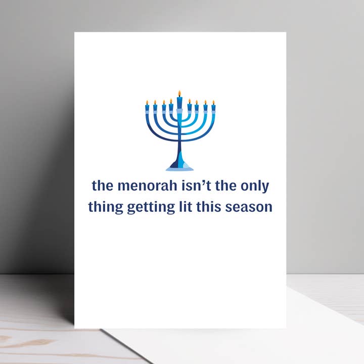 Getting Lit Hanukkah Card | Funny Menorah Holiday Card for wholesale by By Megan