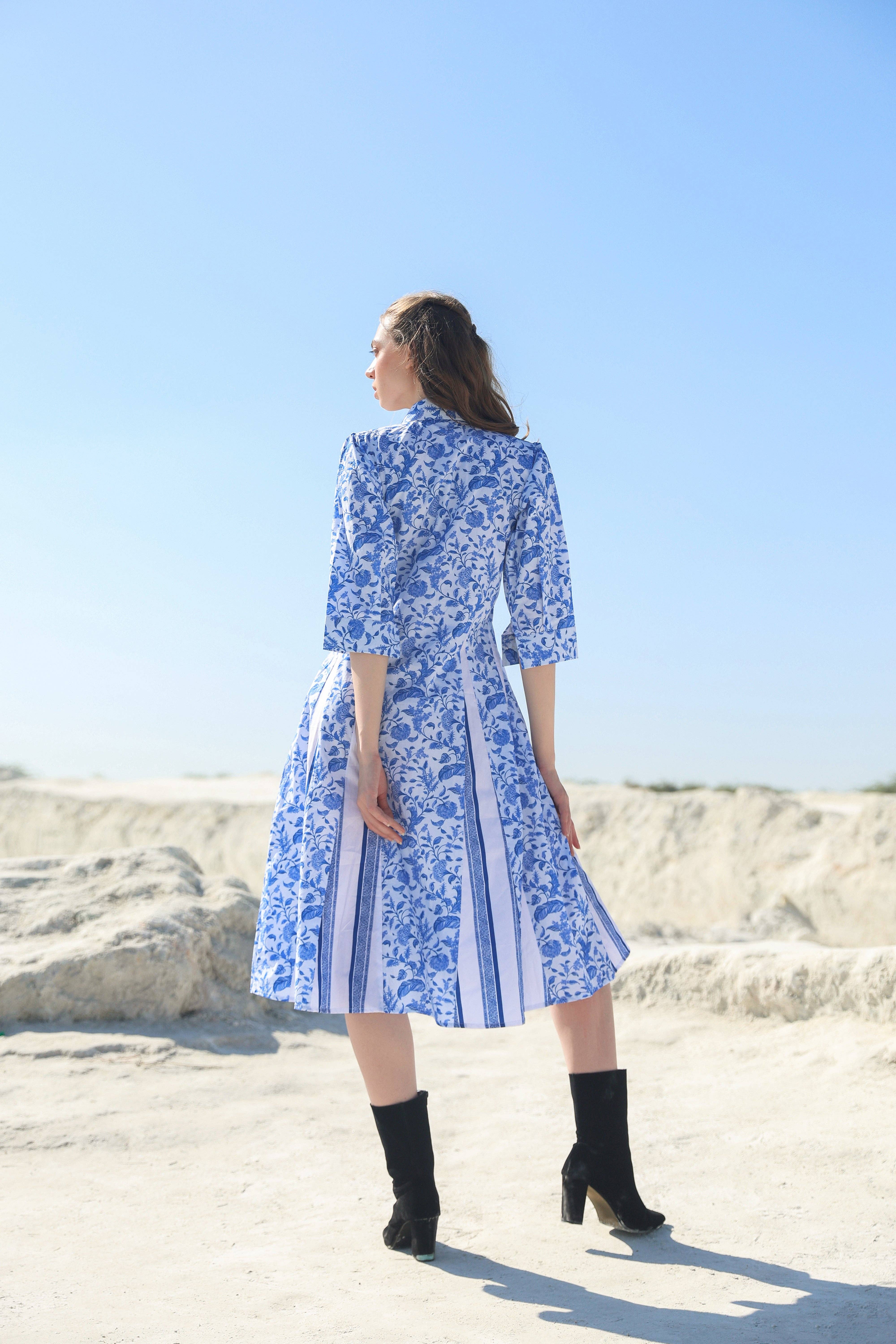 Sky blue Ocean classic floral Midi dress for wholesale on Faire3