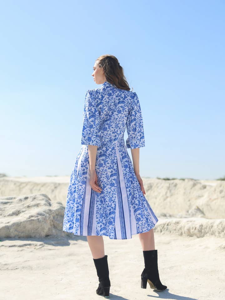 Sky blue Ocean classic floral Midi dress for wholesale on Faire3