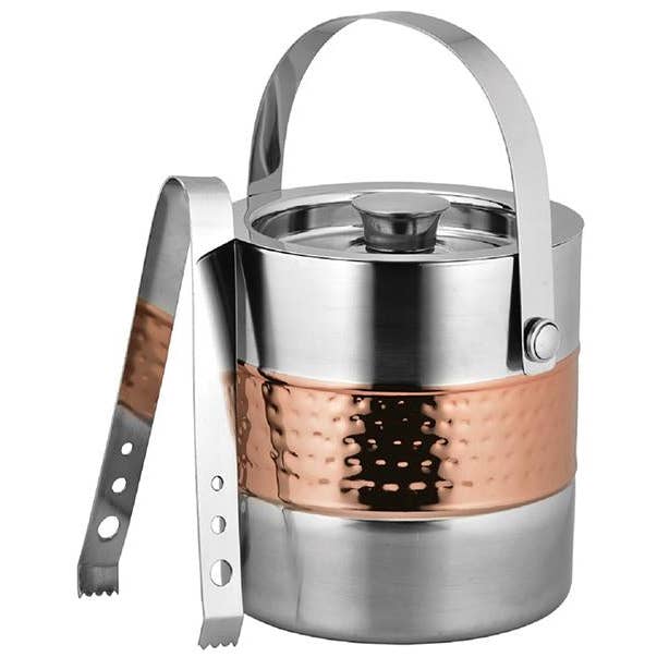 1.6 Qt. Hammered Ribbed Copper Ice Bucket with Lid & Tongs for wholesale by Sol Living