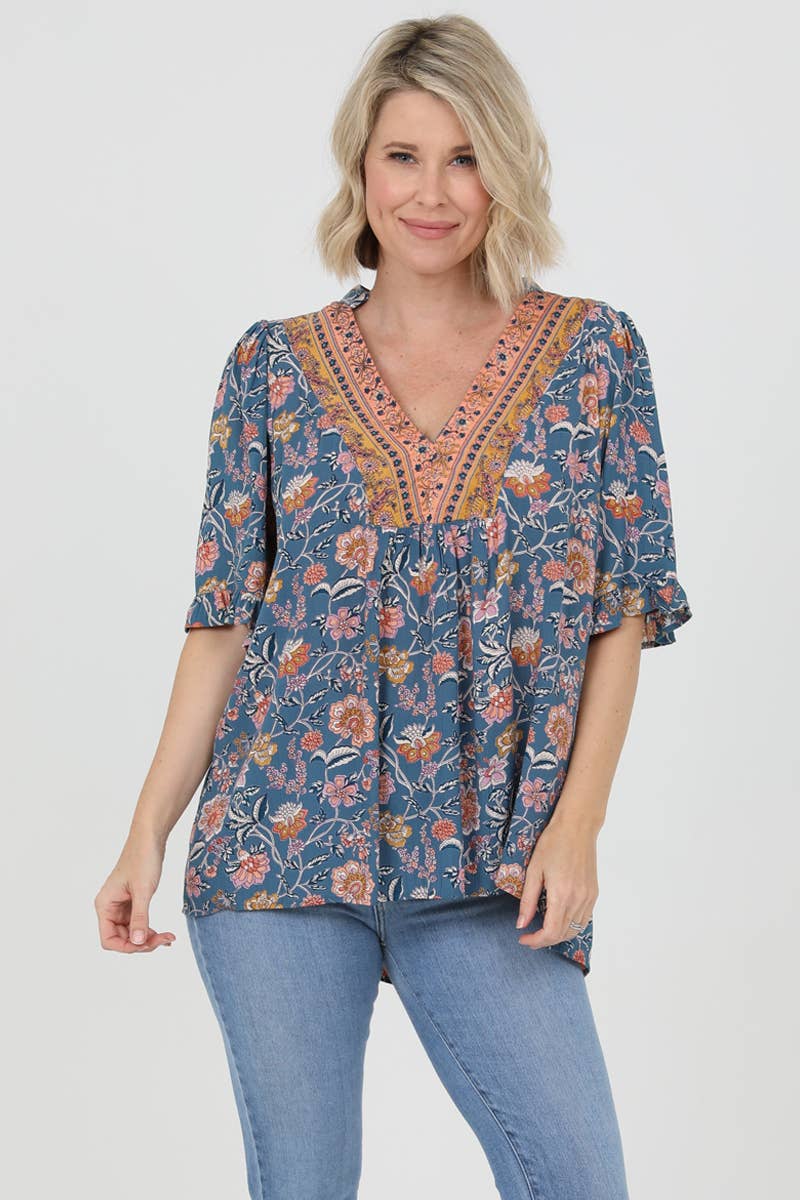 Nostalgia - Wholesale Blouse - Women's - E2V48-FQ75 SPLIT NECK HALF SLV BLOUSE0