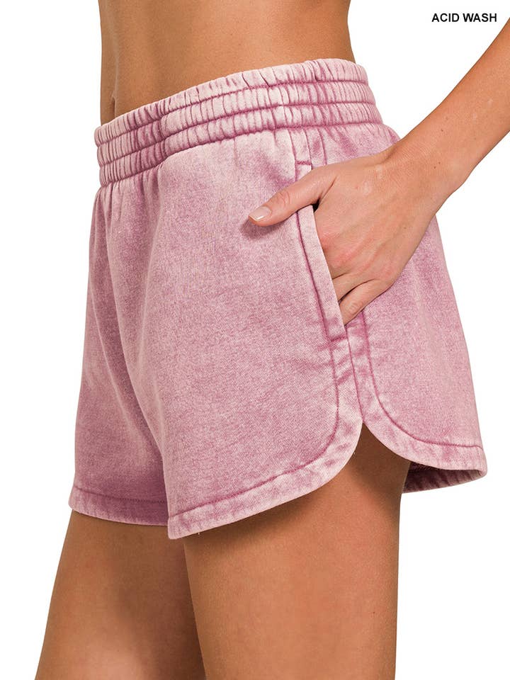 42POPS - Wholesale Shorts - Women's - `.Acid Washed Elastic Waistband Dolphin Shorts20