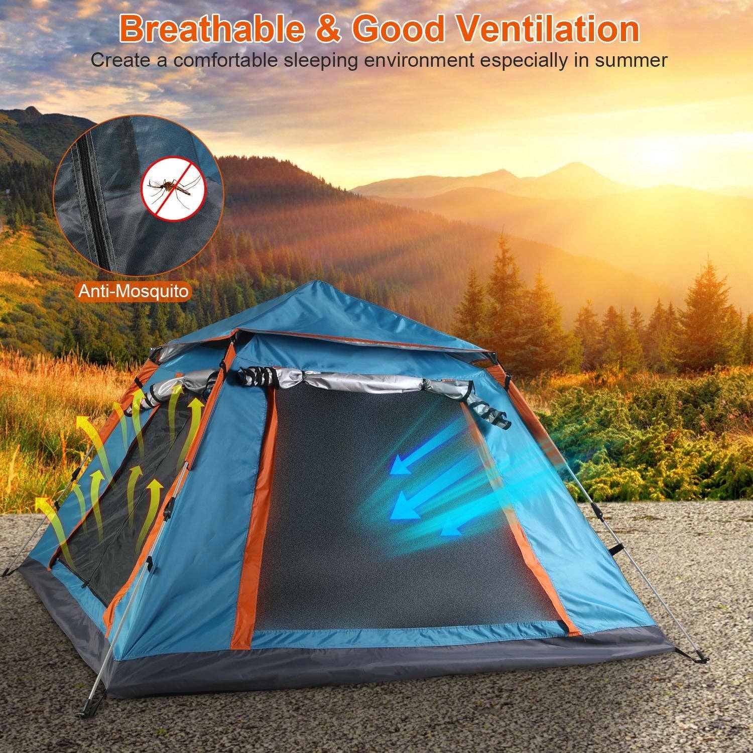 Hard Rock Health Stores - Wholesale Tent - 4-5 Person Camping Tent Outdoor Foldable Waterproof Tent with 2 Mosquito Nets Windows Carrying Bag for Hiking Climbing Adventure Fishing13