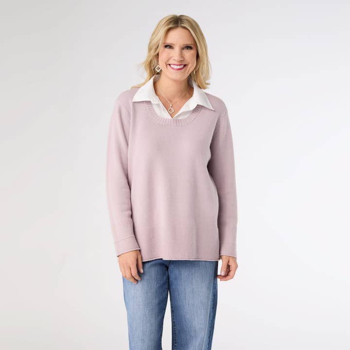 Heavenly-Luxe Crew Neck Sweater with Woven Collar for wholesale by COCO + CARMEN