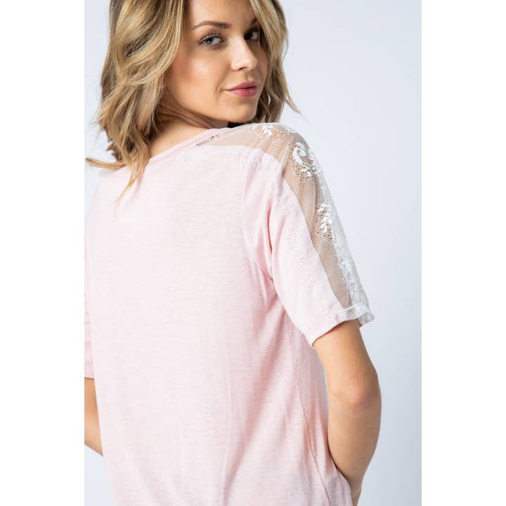 VOCAL - Wholesale Blouse - Women's - LACE SHORT SLEEVE JERSEY KNIT TOP12