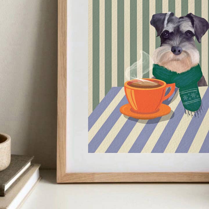 Pawssionate Art - Wholesale Art Print - Coffee Lover Schnauzer Art Print2