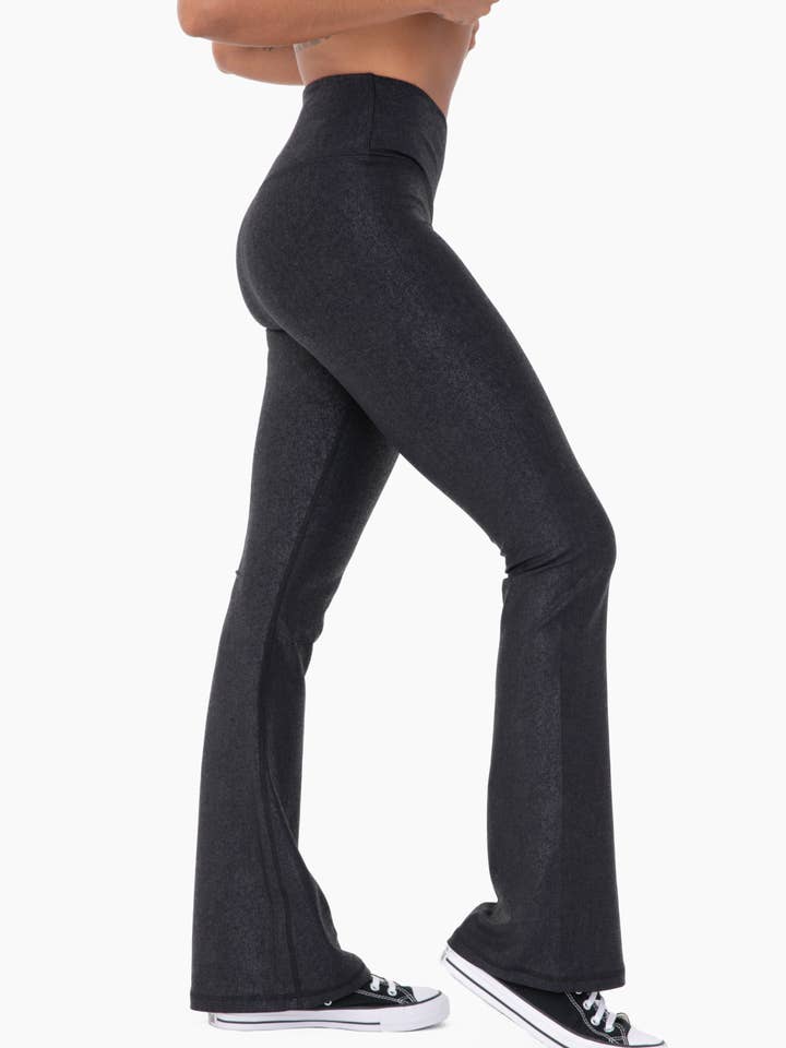 Mono B - Wholesale Athletic/Lounge Leggings - Women's - Leather Look Crossover Flared Leggings6