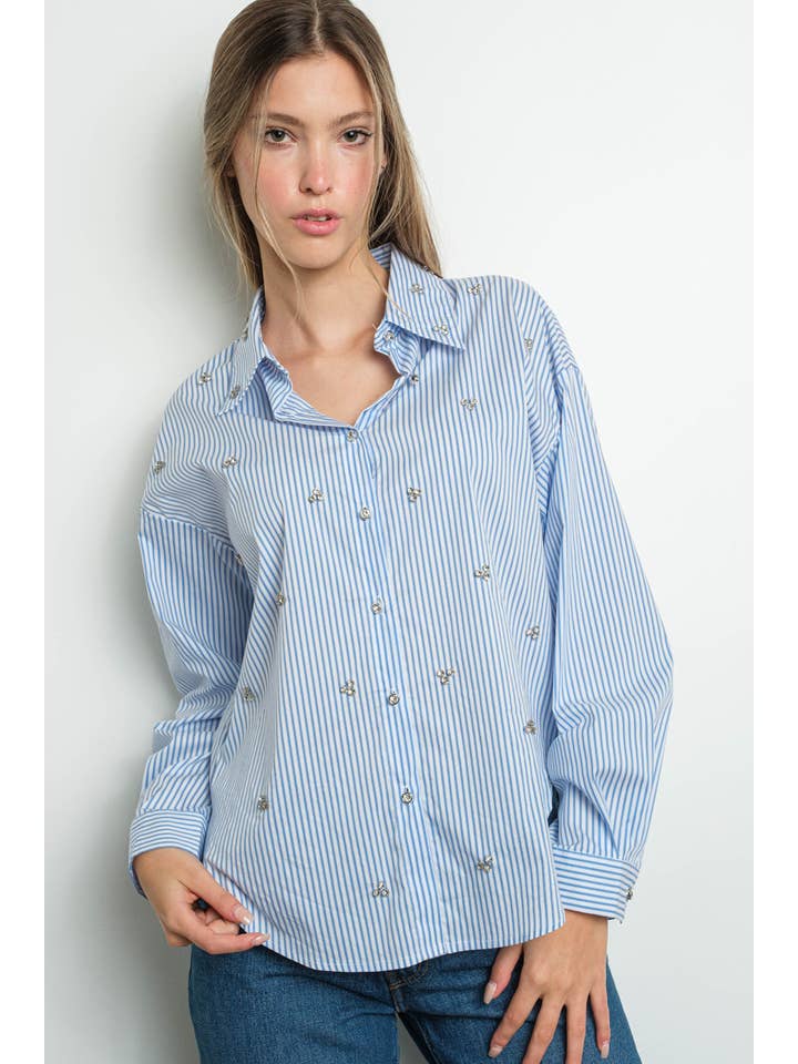 KIWI - Wholesale Buttoned-down shirt – Women's - IT3066 Rhinestone embellished button down shirt10