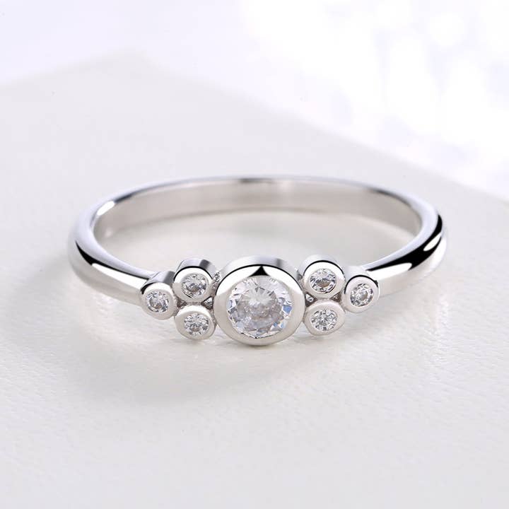 Amy and Annette - Wholesale Multi-Stone Ring - Sterling Silver Round Ring With Crystals