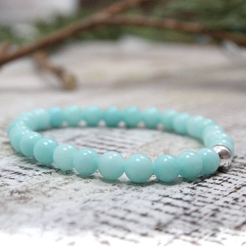 Ethike.eu - Wholesale Armband met kralen - Amazoniet armband met 6 mm halfedelstenen en zilveren parel0