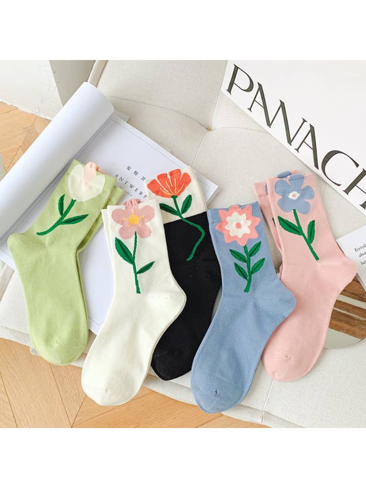 $1,95/par--assorterede 5 par/pakke--1 mønster pr. par--min. 4 pakker 20 par JCS010 3D unikke blomstersokker for engroshandel på Faire3