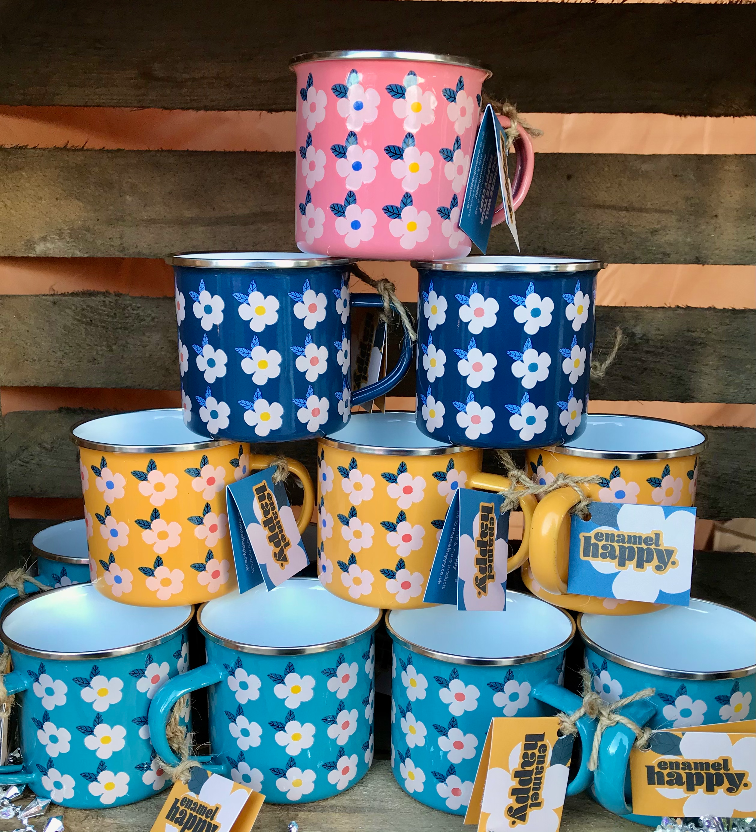 Enamelhappy - Wholesale Coffee Mug - PINK ENAMEL RETRO FLORAL PRINT MUG Rose Mothers Gift Cute8