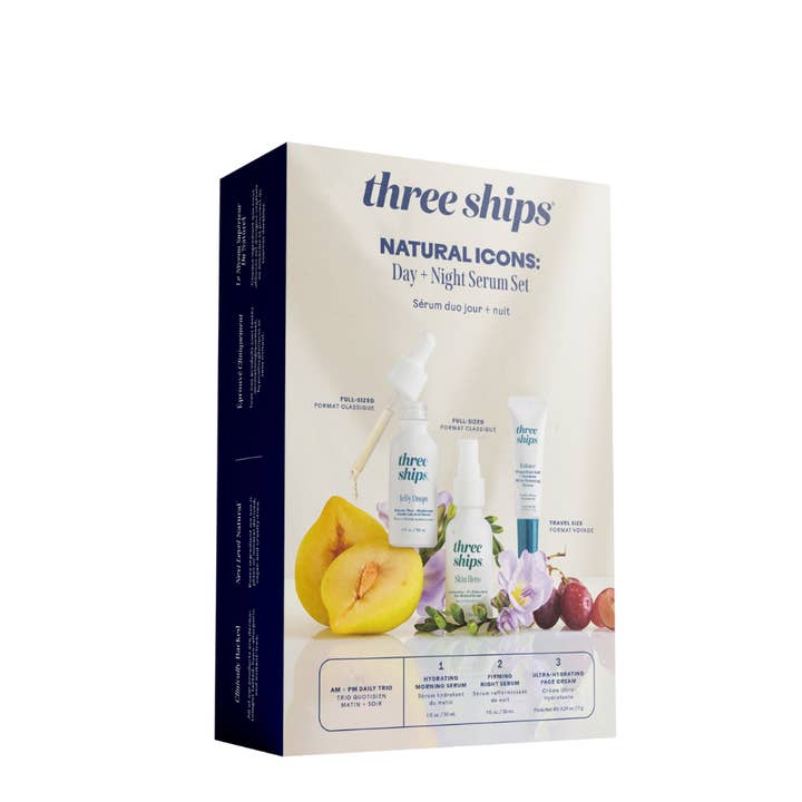 Three Ships (No Duties | Ships from US/CA | USMCA Compliant) - Wholesale Skin Smoothing Kit - Natural Icons: Day + Night Serum Set6