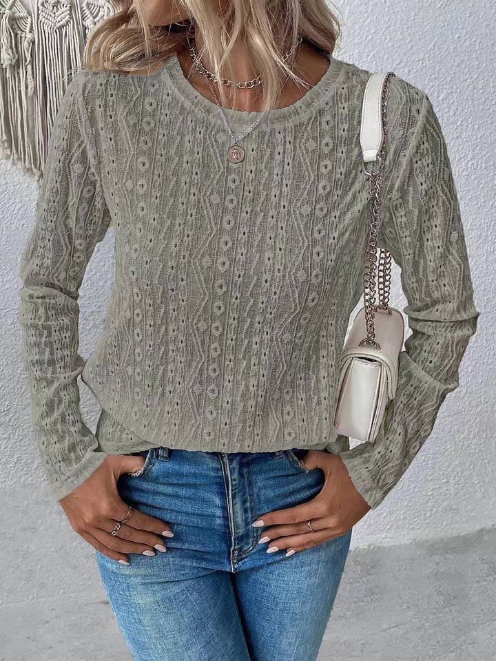 Masyal - Wholesale T-shirt – women's - Women's Round Neck Lace Hollow-Out Casual T-Shirt4