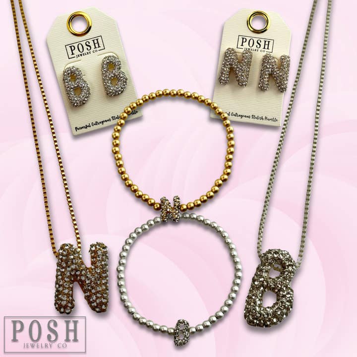 Pink Panache Brands - Wholesale Jewelry Set - Rhinestone initial jewelry set26