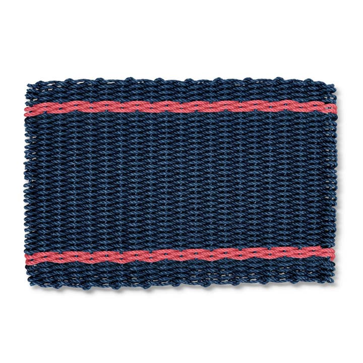 Lobster Rope Outdoor Doormat: Navy with Red Tailored Stripes for wholesale by Wicked Good Doormats