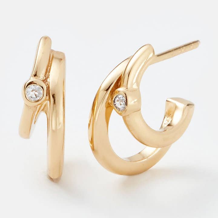 Gouden Dynamische Dubbele Hoepeloorbel voor wholesale door Sara Patino Jewelry