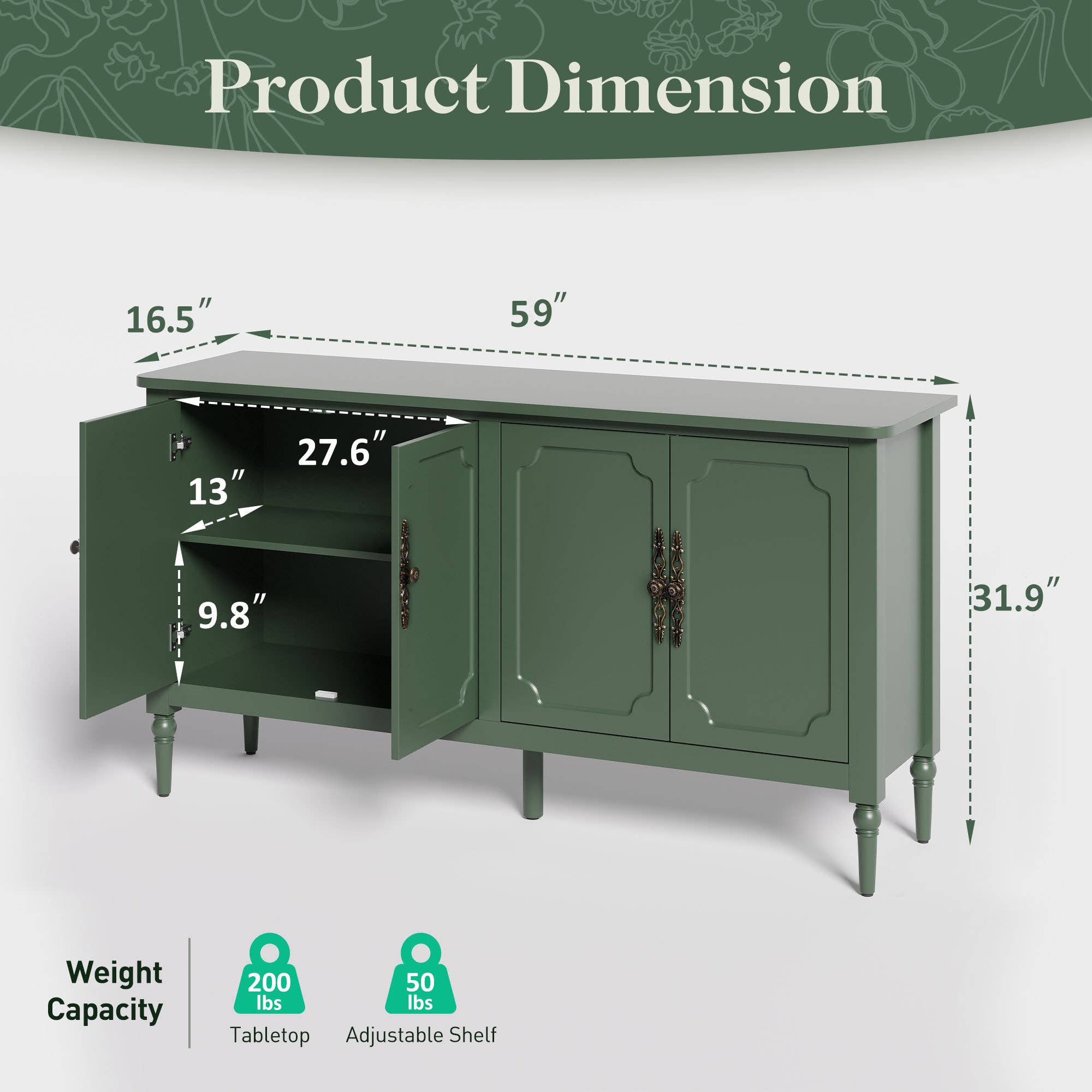 Heynemo - Vente Armoire - Armoire console, armoire de garde-manger moderne du milieu du siècle de 58 po25