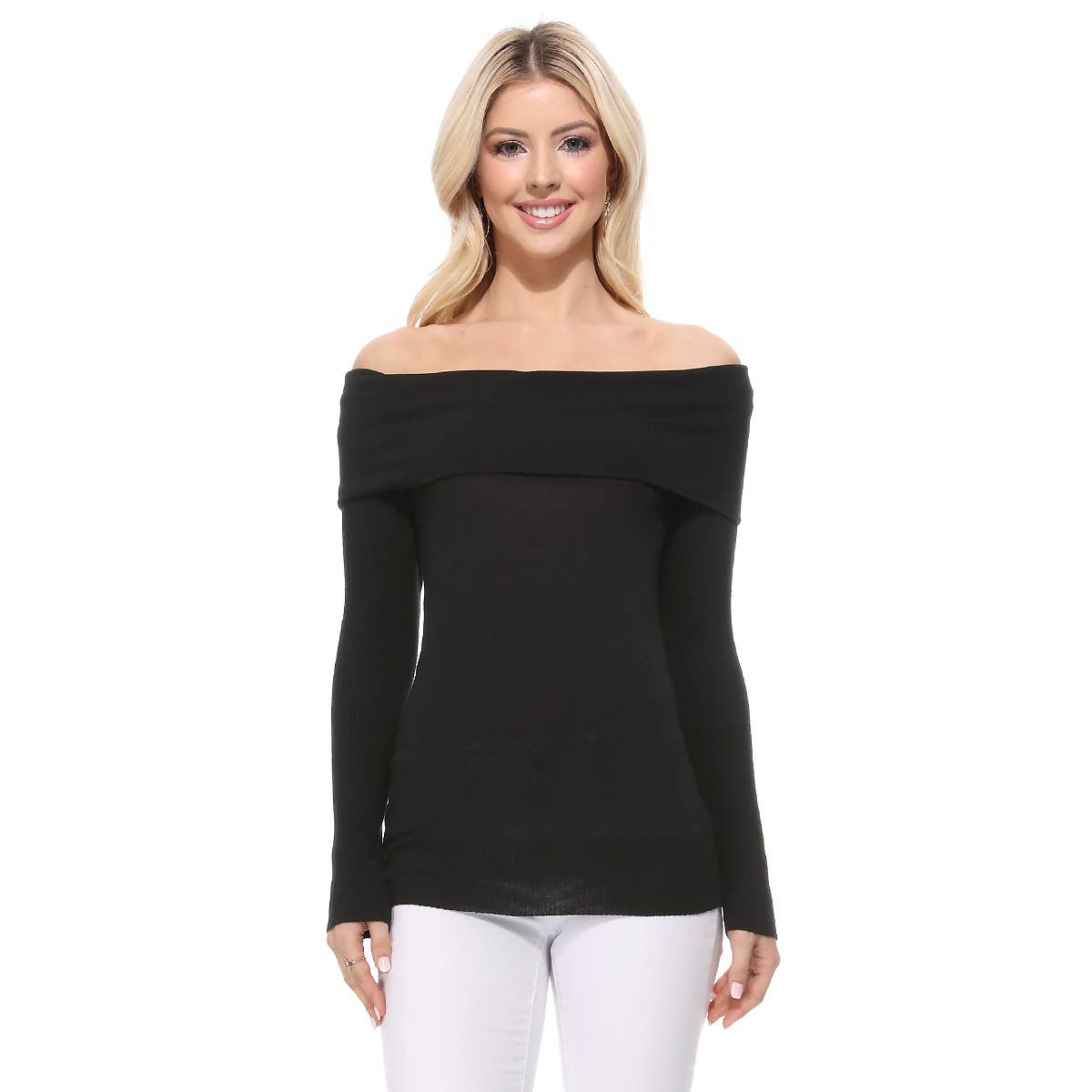 Mak - Venta al por mayor Jersey corto de punto - Mujer - Suéter de punto suave de rayón y elástico con hombros descubiertos MK35987