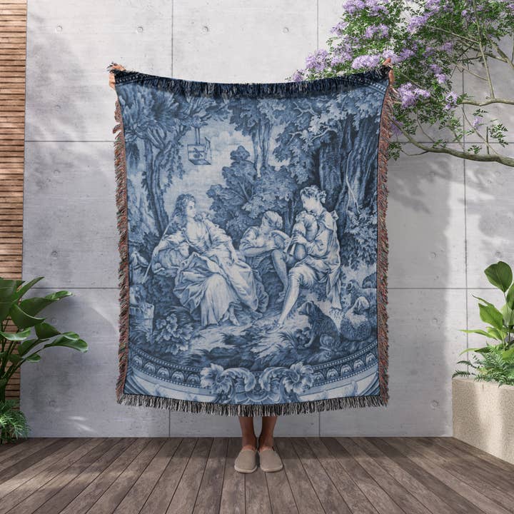 3dRose - Wholesale Throw Blanket - 3dRose, French Blue Toille I, Blanket2