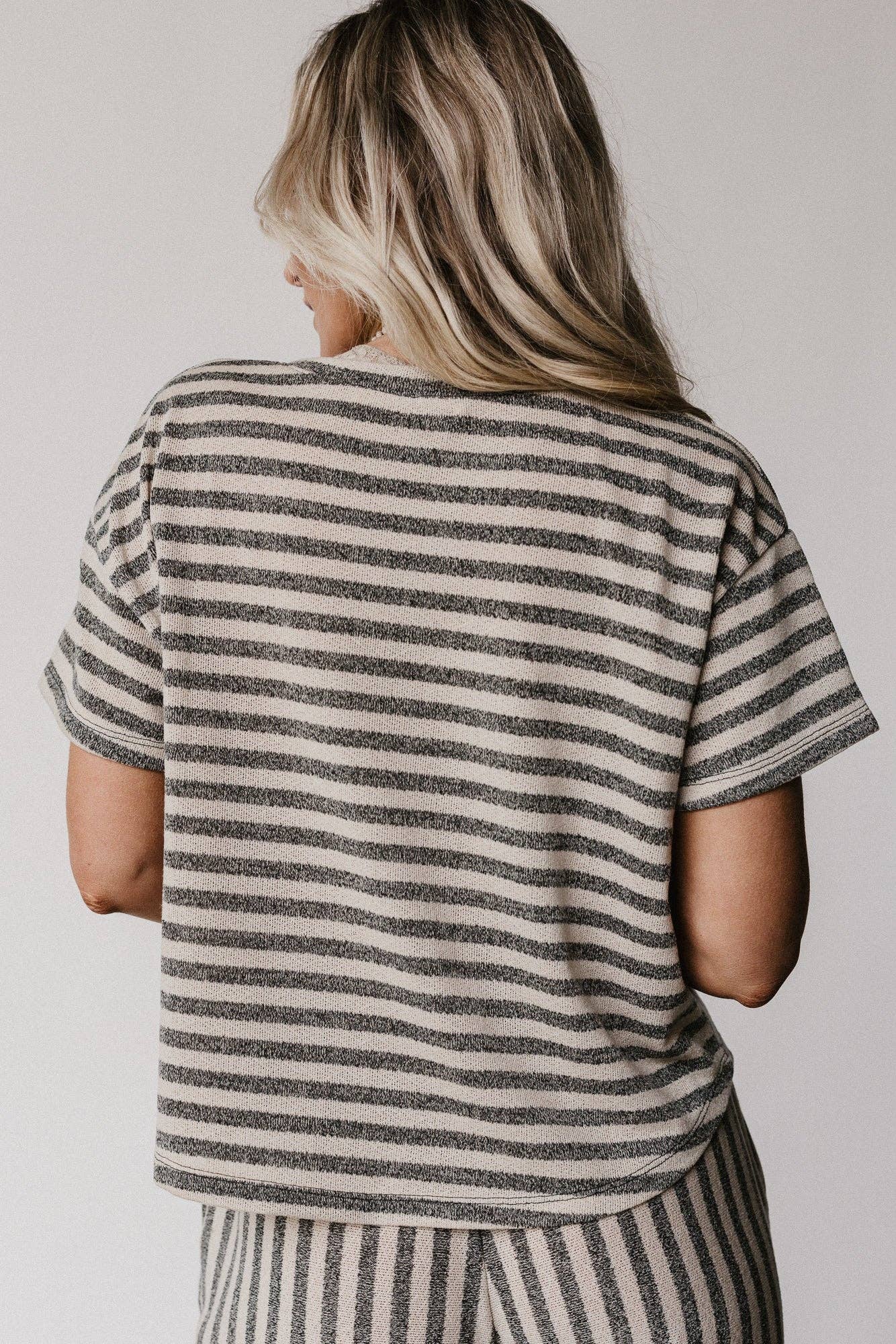 Ibiza Breeze Striped Top - Taupe Black for wholesale on Faire0