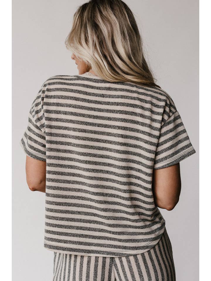 Ibiza Breeze Striped Top - Taupe Black for wholesale on Faire