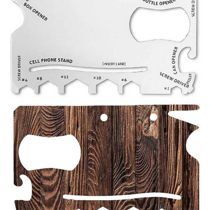 Woodgrain Multi Tool Wallet Card for wholesale by JAC Wholesale