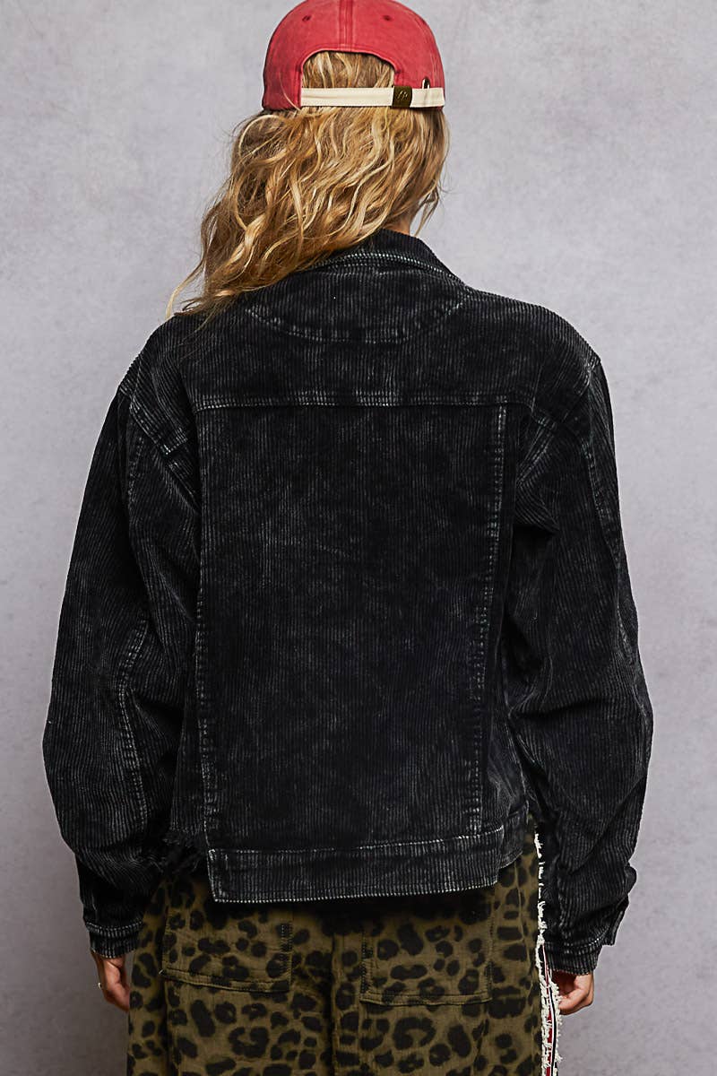 Pol Clothing - Wholesale Jacket - Women's - Pocket Front Button Down Corduroy Trucker Jacket SALE17