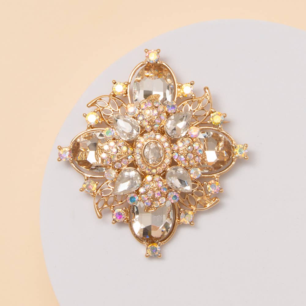 SP Sophia Collection - Wholesale Brooch - Flower Shaped Brooch Pin with Multicolor Crystal1