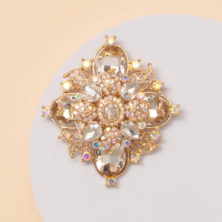 SP Sophia Collection - Wholesale Brooch - Flower Shaped Brooch Pin with Multicolor Crystal1