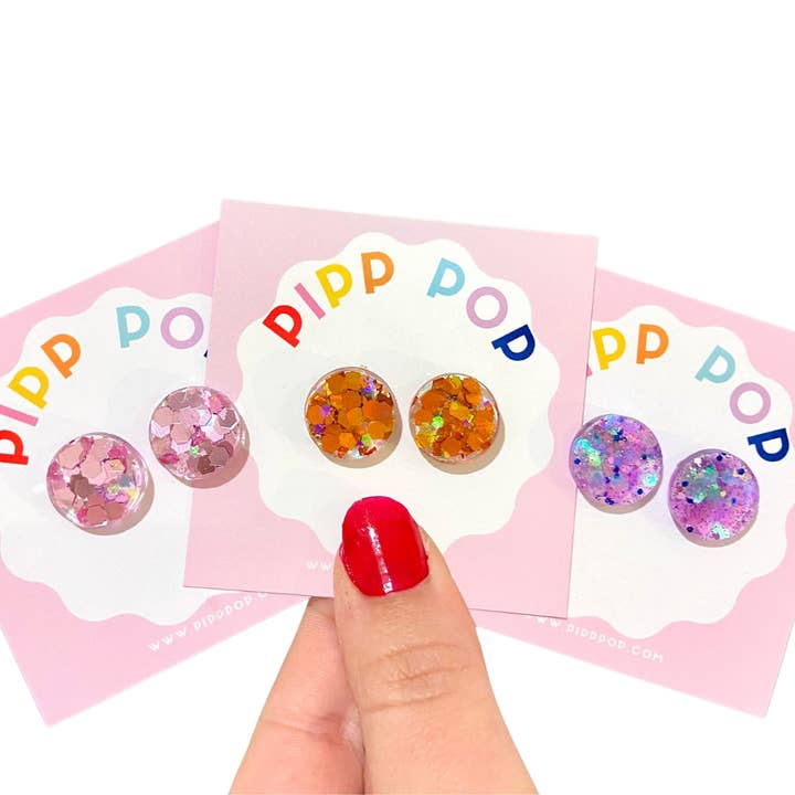 Pipp Pop - Wholesale Stud/Post Earrings - Glitter Resin Studs - 34 Colours Available
