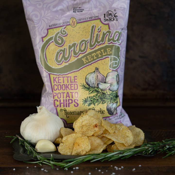 1 in 6 Snacks- Carolina Kettle chips- Rustic Roots - Wholesale Chips - 2 oz Rosemary Garlic Case(20)