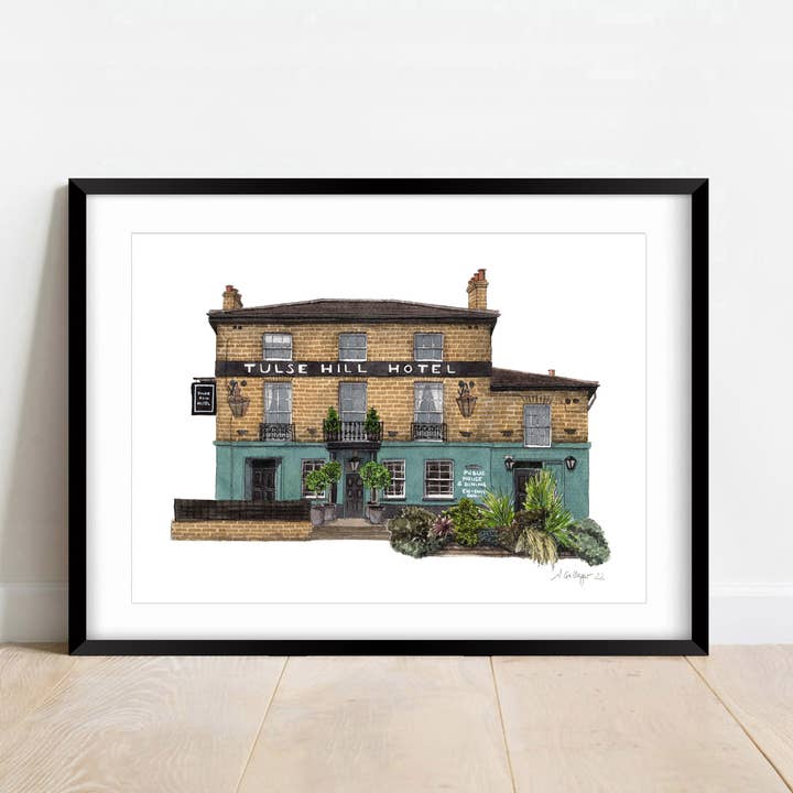Tulse Hill - Tulse Hill Hotel pub - Giclée Print (unframed) for wholesale by Ana Gallego Illustrations