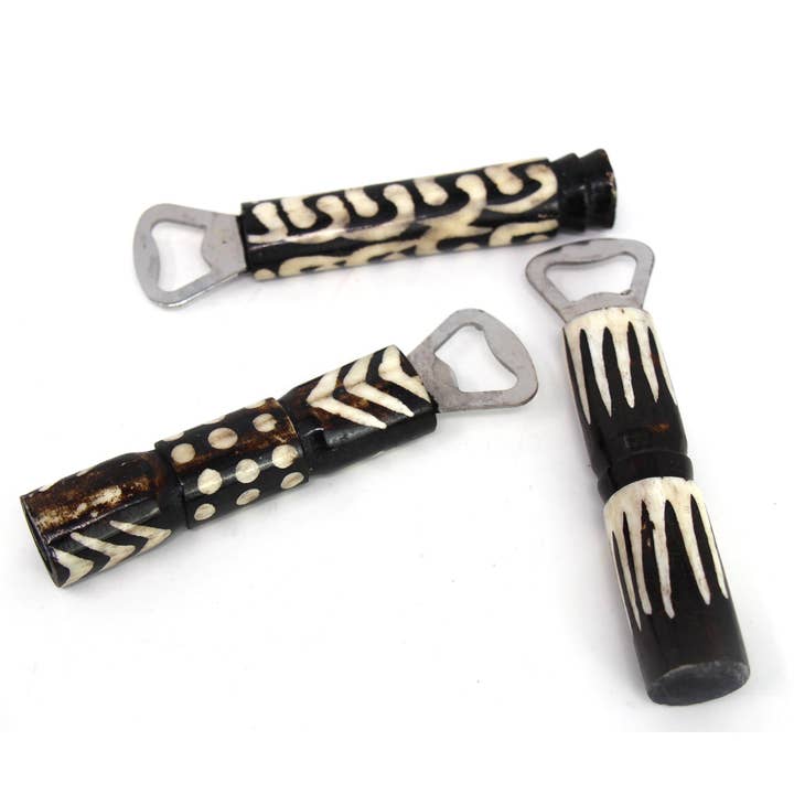 Global Crafts - Wholesale Bottle/Wine Opener - Batik Bone Bottle Opener - MIXED DESIGNS