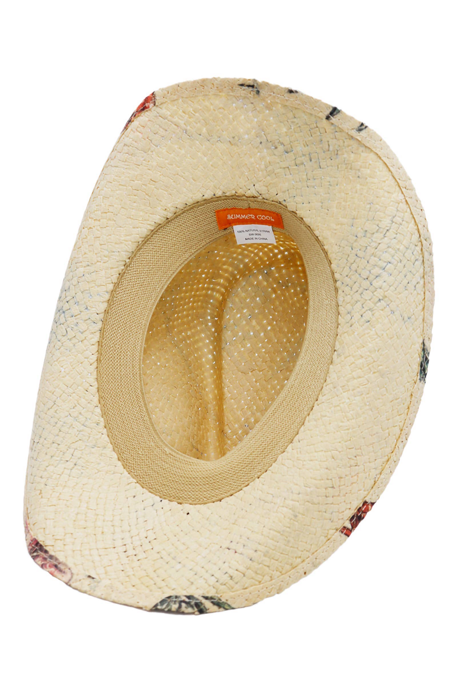 Cap Zone - Wholesale Cowboy Hat - Women's - Floral Print Raffia Paper Straw Cowboy Hat14