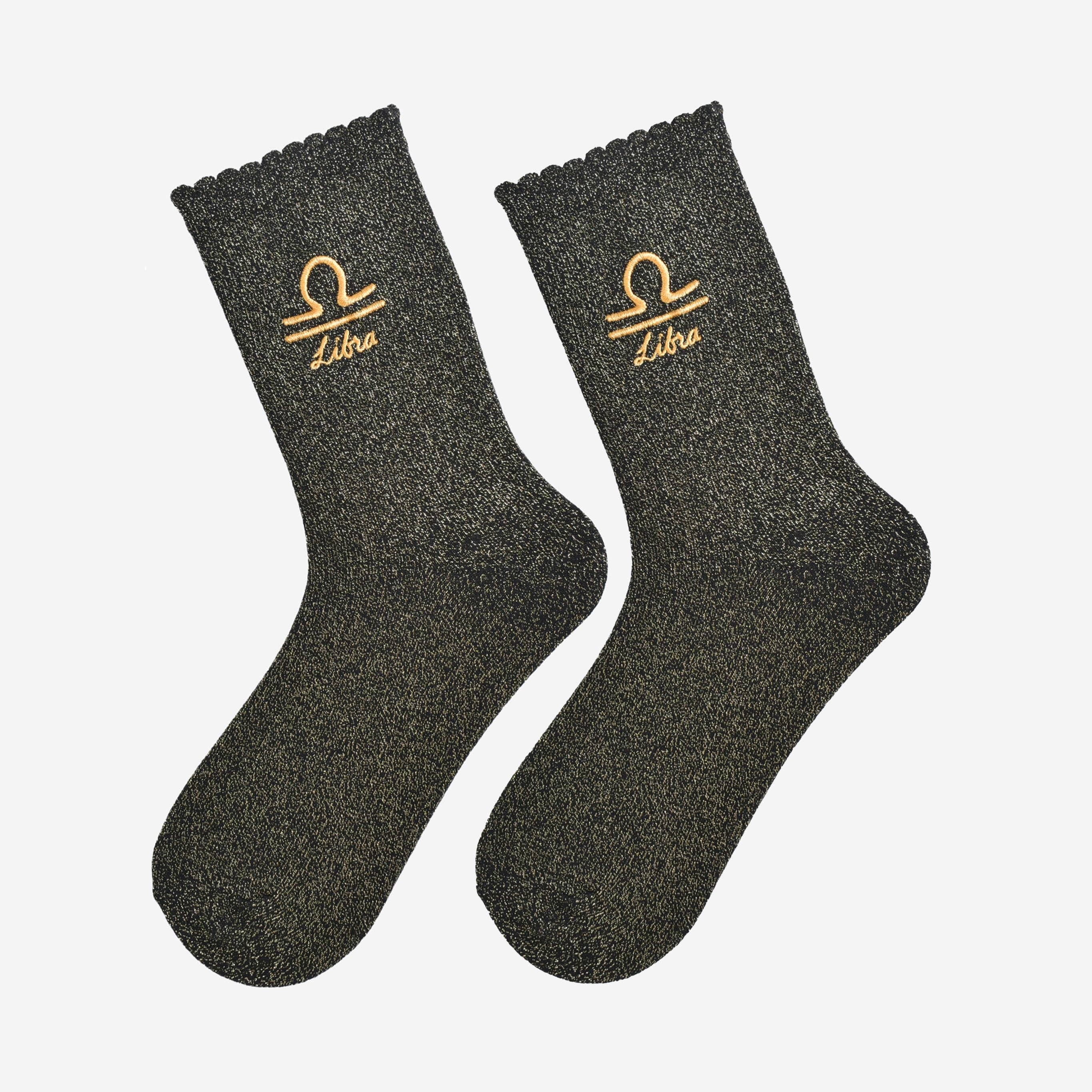 Sock Talk – wholesale Socks – Women's – Women's Glitter Socks - Black/Gold, Zodiac Libra1