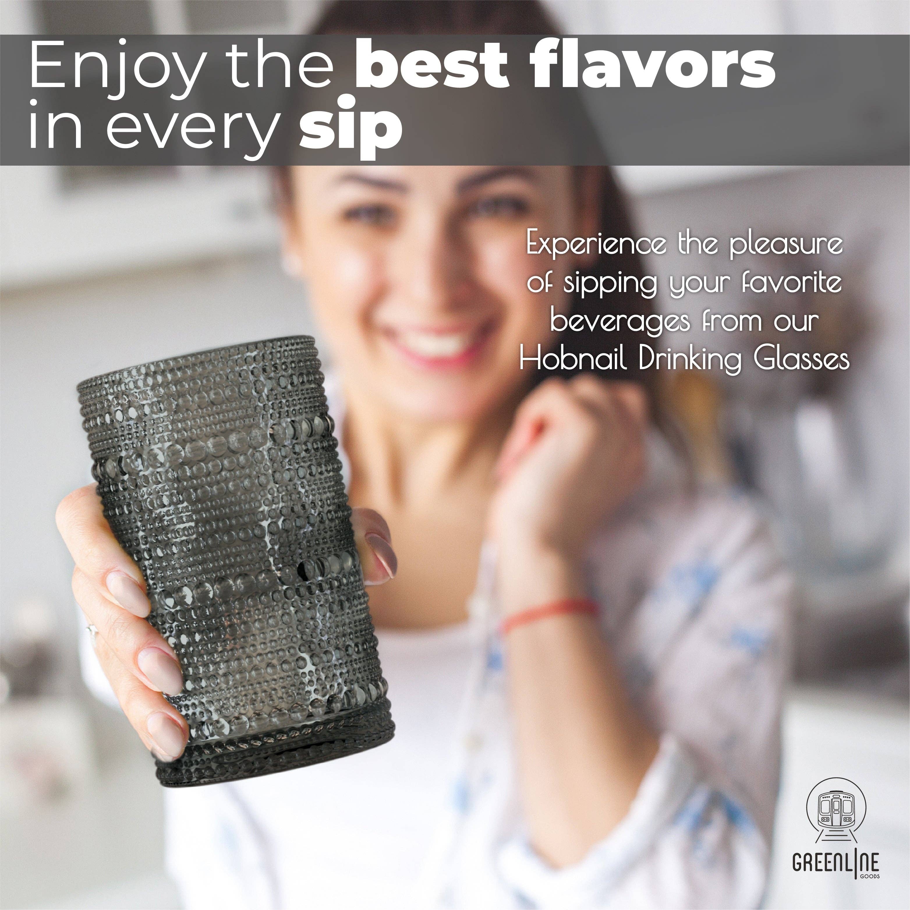 Greenline Goods - Wholesale Drinking Glass/Cup - Hobnail Drinking Glasses - Gray 14 oz ( Set of 4 )1