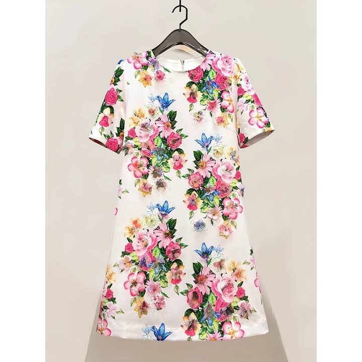 DR969Y Cotton Floral Print Handcrafted 3D Flower Dress for wholesale by Productseeker