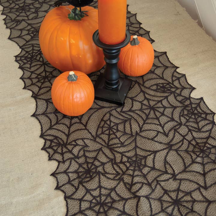 Heritage Lace - Wholesale Table Runner - Halloween Spider Web 20x80 Mantle Table Runner Black
