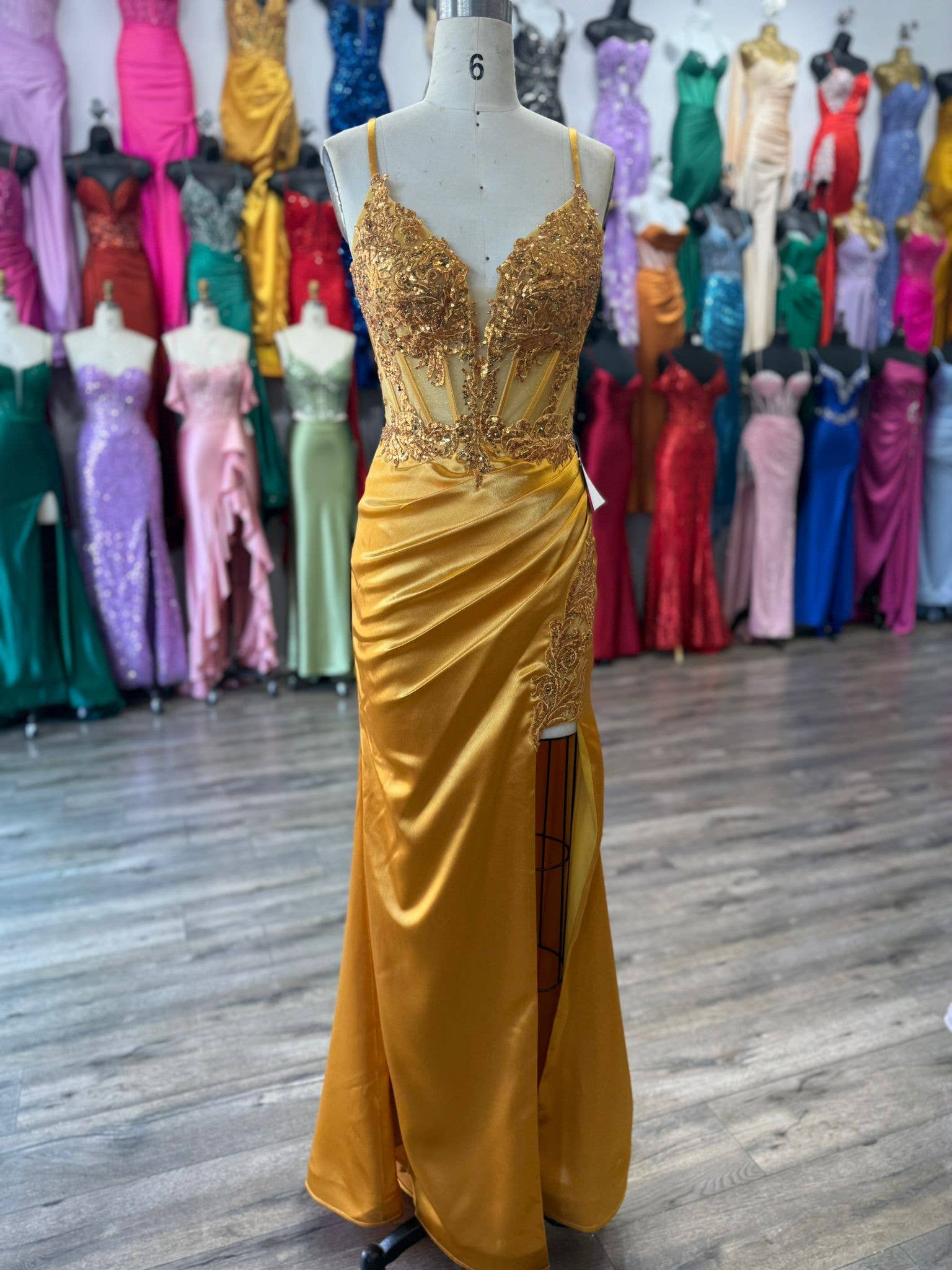 La Veneto - Wholesale Dress - Women's -  Deep v-neckline, thin straps, embellished bodice & leg slit19