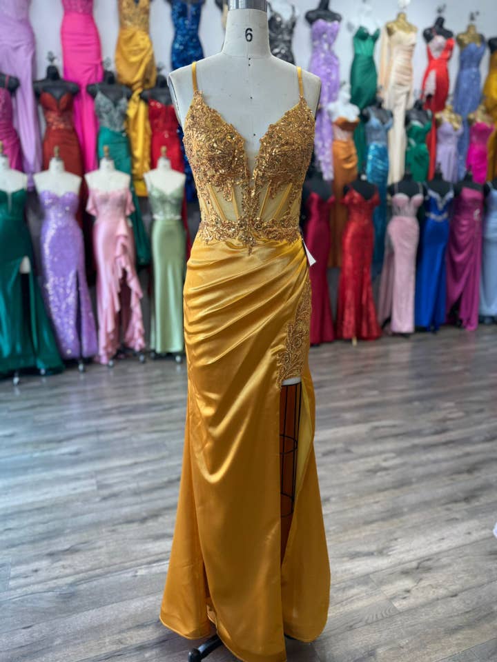 La Veneto - Wholesale Dress - Women's - Deep v-neckline, thin straps, embellished bodice & leg slit19