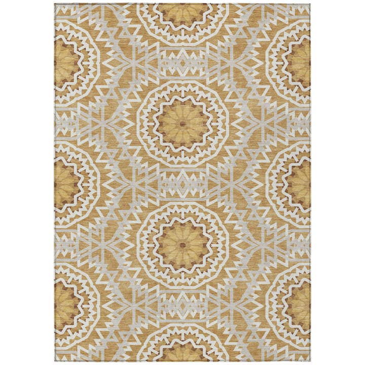 HomeRoots - Vendita all'ingrosso Tappeto - Tappeto Lavabile a Medaglione Floreale Oro Grigio e Avorio 8X10'