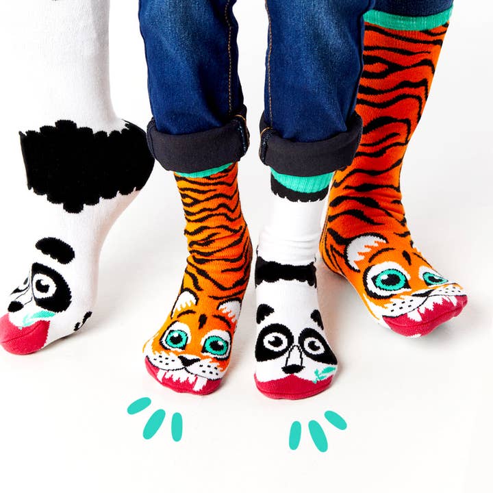 Pals Socks Canada - Wholesale Socks - Kids - Tiger and Panda Pals Artist Kids and Adult Mismatched Socks1