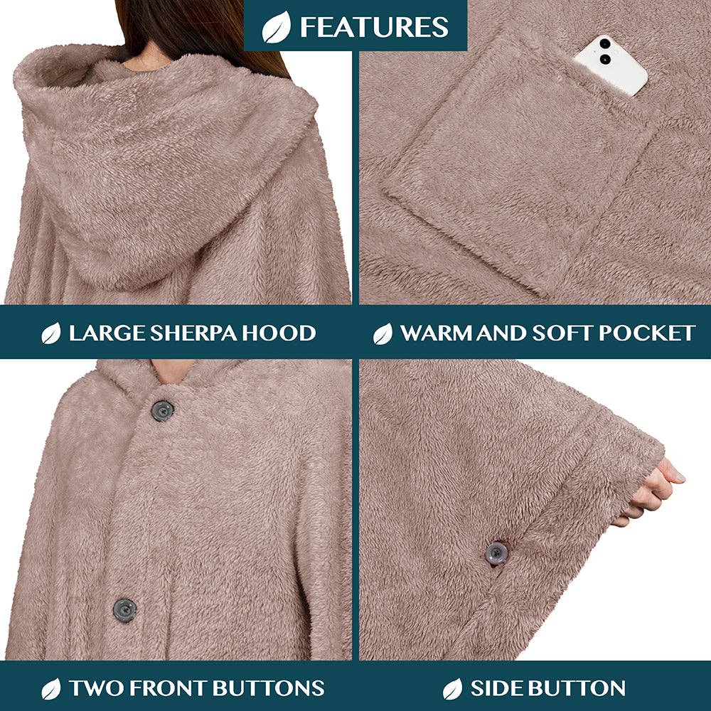 Pavilia - Wholesale Poncho - Women's - Angel Wrap Hoodie Sherpa Fluffy Poncho Blanket48