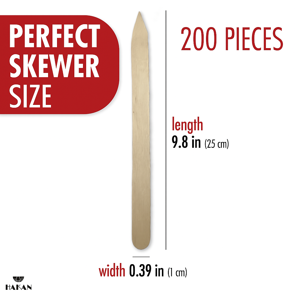 Hakan – wholesale Skewer – 200-Pack Wooden Skewers for Grilling, 9.8” Long, 0.39” Wide8