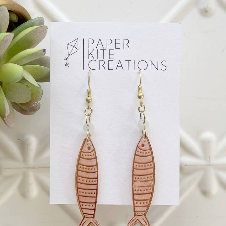 Fish Dangle in Rose Gold Mirror Acrylic for wholesale by Paper Kite Creations