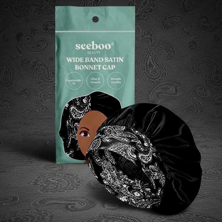 Gorra de satén de banda ancha, color negro para venta al por mayor de seeboo