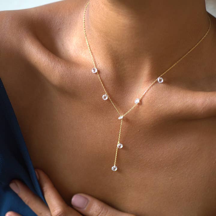 FELIX Z DESIGNS - Wholesale Y-Neck/Lariat Necklace - 925 Silver CZ Droplet Y-Necklace